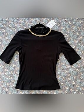 Generation Love Black Mock Neck Top with Gold Chain